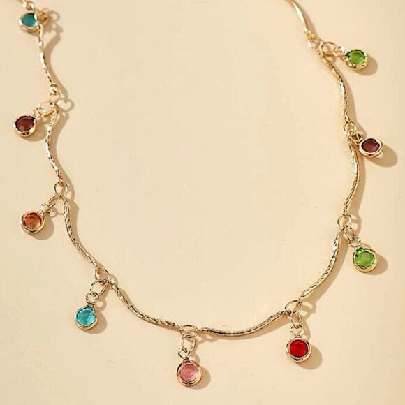Zircon Drop Gold Plated Multicolor Necklace - Picture 2 of 5